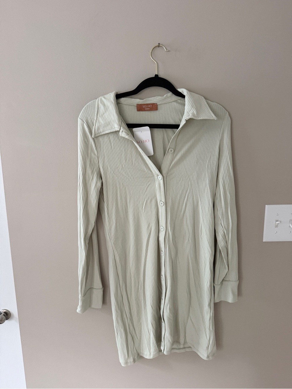 Soho Sage Green Ribbed Button-Front Top